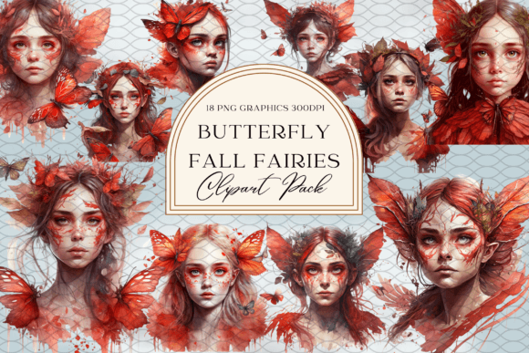 Autumn Red Butterfly Fairies Illustrations for Real Crafting Magic