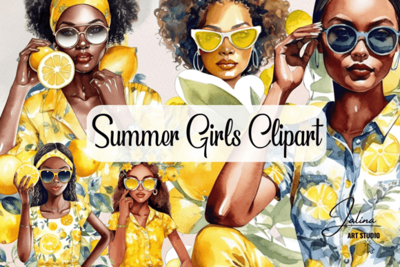 Black Girls Lemon Print Clipart Set: Fresh Illustrations for Modern Branding
