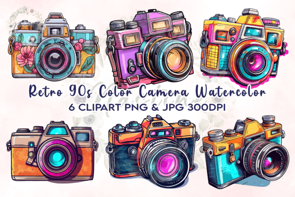 Camera Watercolor Clipart for Crafts and Editorial Design