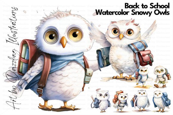 Charming Back to School Snowy Owl Illustrations for Seasonal Branding
