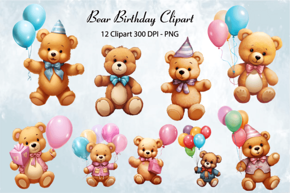 Cute Bear Birthday Clipart Png for Etsy & Digital Product Sellers