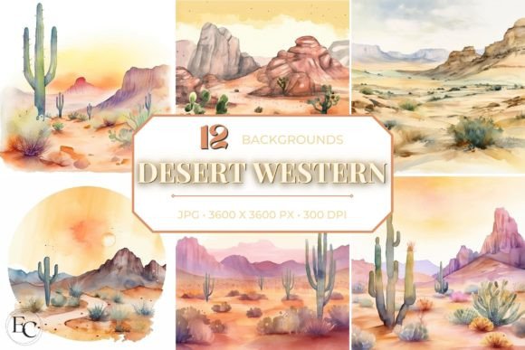 Desert Western Watercolor Backgrounds for Branding