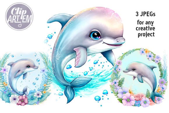 Dolphins Wall Art Kids Decor 3JPEGs Set