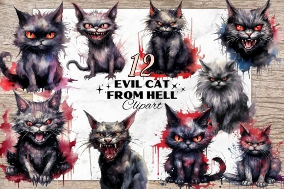 Evil Cat from Hell I Halloween Bad Cat Illustrations for Spooky Branding