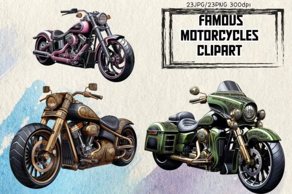 Famous Motorcycles Clipart, Bundle – Bold Illustrations for Edgy Branding