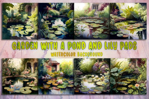 Garden with a Pond and Lily Pads: A Visual Asset for Lifestyle and Nature Editorial Design