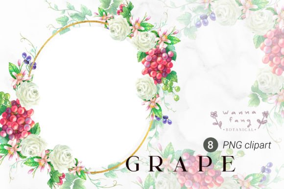 Grape Fruit Flower Wreath and Bouquet Illustrations for Real Crafting
