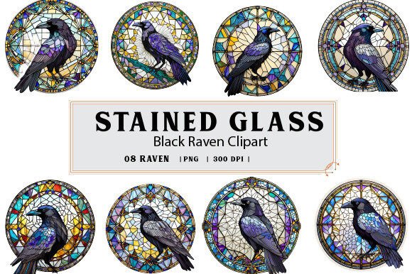 h1Round Raven Stained Glass Clipart PNG for Branding and Creative Projects/h1