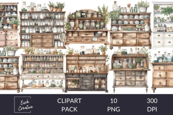 Herbalist Apothecary Cabinets Clipart: A Visual Designer’s Take for Real Content Publishing