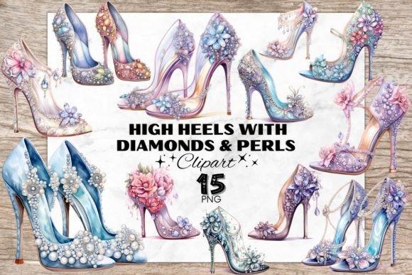 High Heels with Diamonds Perls: Elegant Illustrations for Luxurious Branding