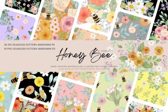 Honey Bee Seamless Pattern JPG PNG