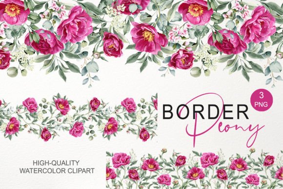 Hot Pink Flowers Border Clipart PNG