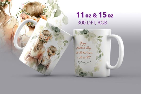 Mother's Day Watercolor Mug Sublimation Print Templates