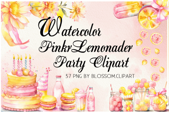 Pink Lemonade Watercolor Cliparts for Crafts