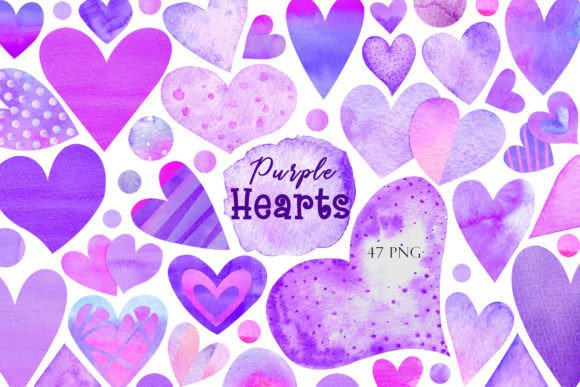 Purple Hearts Watercolor Set: Patterns for Branding