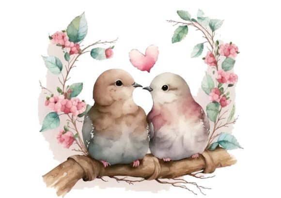 Romantic Valentines Day Dove Couple Illustrations for Crafting & Handmade Business