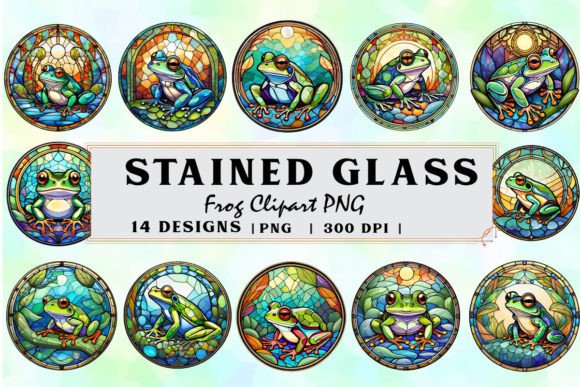 Stained Glass Frog Round Wind Spinner Illustrations for Editorial & Web Design