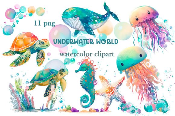 Underwater World, Sea Clipart, Summer Illustrations for Design Projects