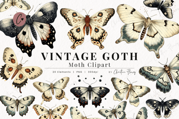 Vintage Goth Moth Clipart: A Darkly Elegant Illustration for Local Branding