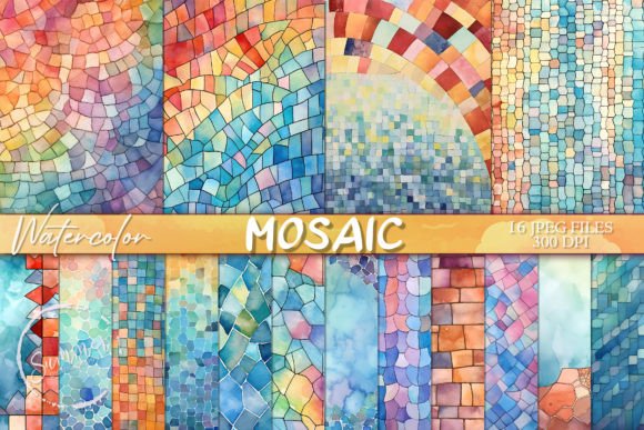 Vintage Watercolor Mosaic Stationery Backgrounds