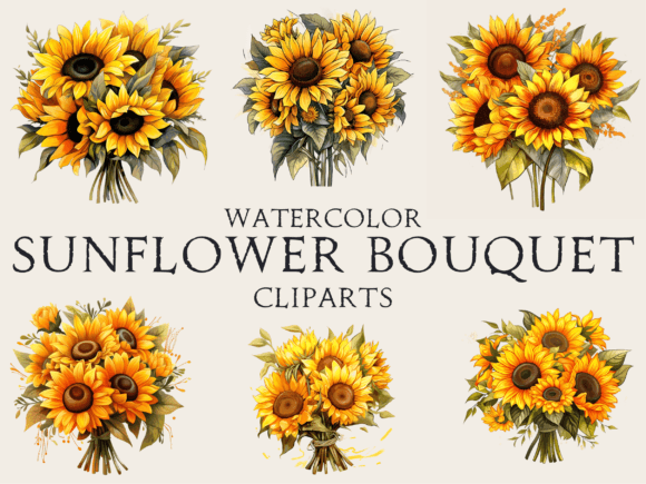 Watercolor Bouquet of Sunflower Clipart for Crafts
