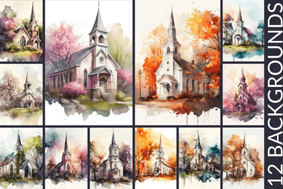 Watercolor Churches Digital Paper: An Embroidery Review