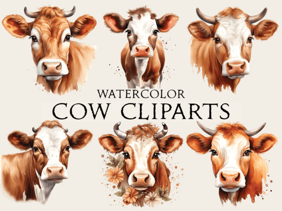 Watercolor Cow Clipart for Crafts and Editorial Design