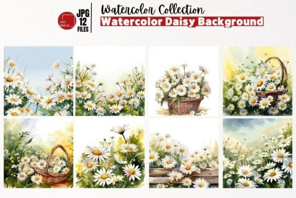 Watercolor Daisy Background JPG for Craft Backgrounds