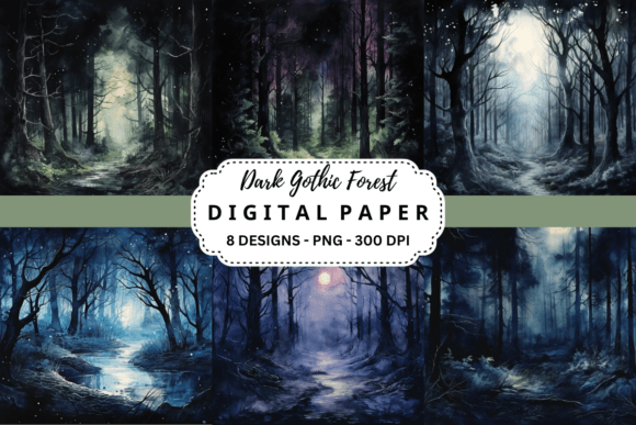 Watercolor Dark Gothic Forest Backgrounds for Editorial Use