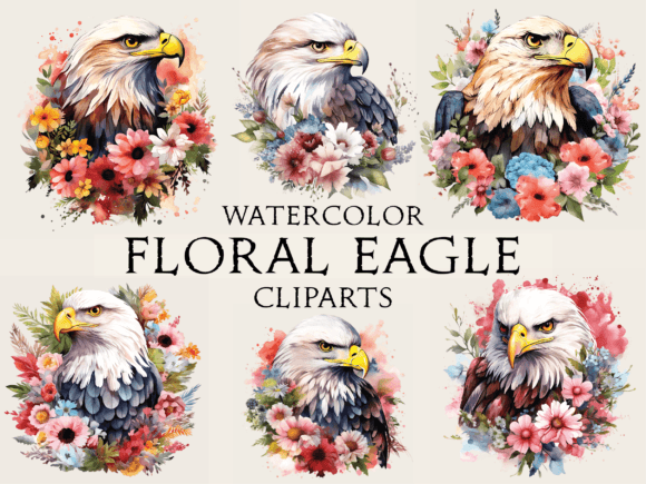 Watercolor Floral Eagle Cliparts for Crafts Branding