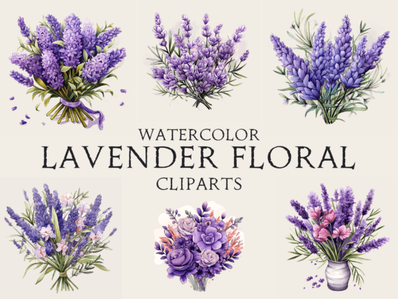 Watercolor Lavender Flower Cliparts for Crafts & Branding