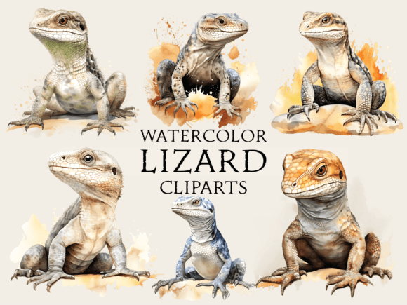 Watercolor Lizard Cliparts for Crafts and Digital Sales