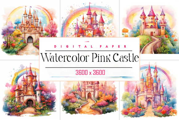 Watercolor Pink Castle for Whimsical Backgrounds