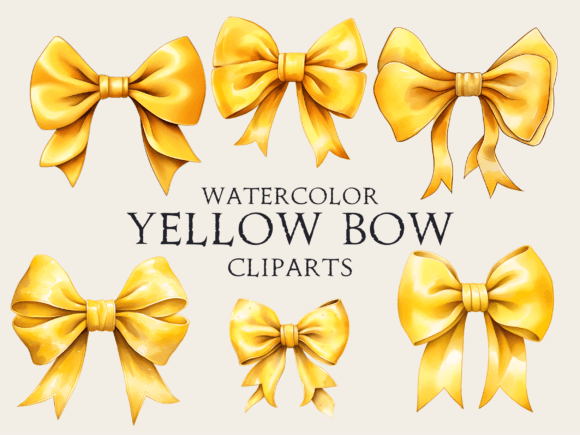 Watercolor Yellow Bow Cliparts for Crafts