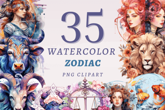 Watercolor Zodiac PNG Bundle for Crafts & Digital Sales