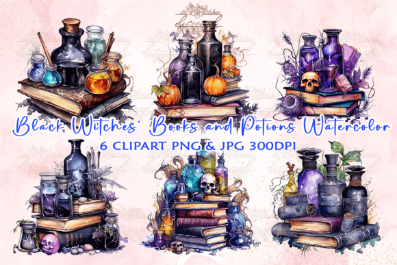 Witches Books and Potions Watercolor for Crafts Branding